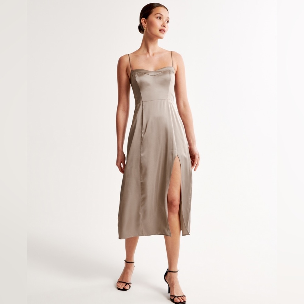 Abercrombie & Fitch Camille Midi Dress Light Taupe size MT